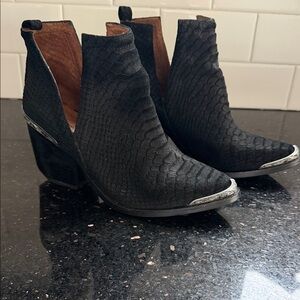 Jeffrey Campbell Black Textured Booties with Silver Toe and Heel Accent